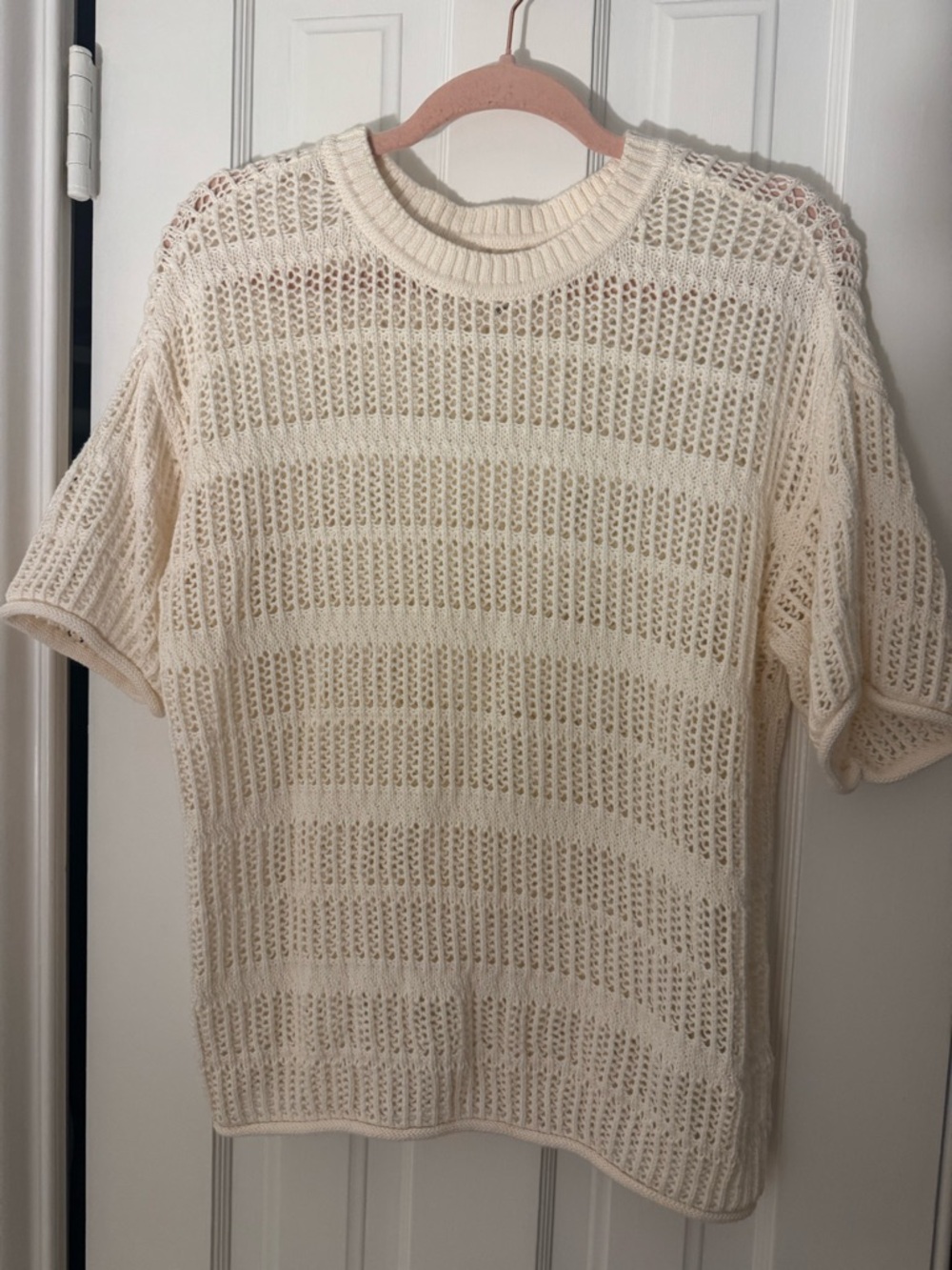 aerie Cream Open-Knit Short-Sleeve